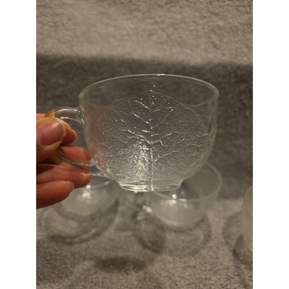 Vintage Arcoroc France Aspen Leaf Clear Glass‎ Set of 4 Punch Cups Mugs Glasses